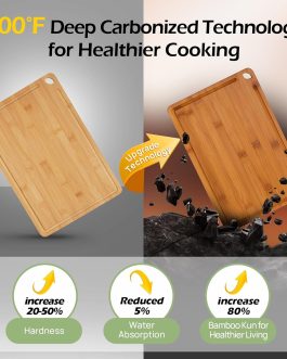 Bamboo Cutting Board Set – Durable, Eco-Friendly Wood Cutting Boards with Juice Grooves & Handles