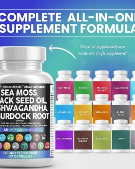 Clean Nutraceuticals Sea Moss & Black Seed Oil Capsules – 15-in-1 Superfood Supplement